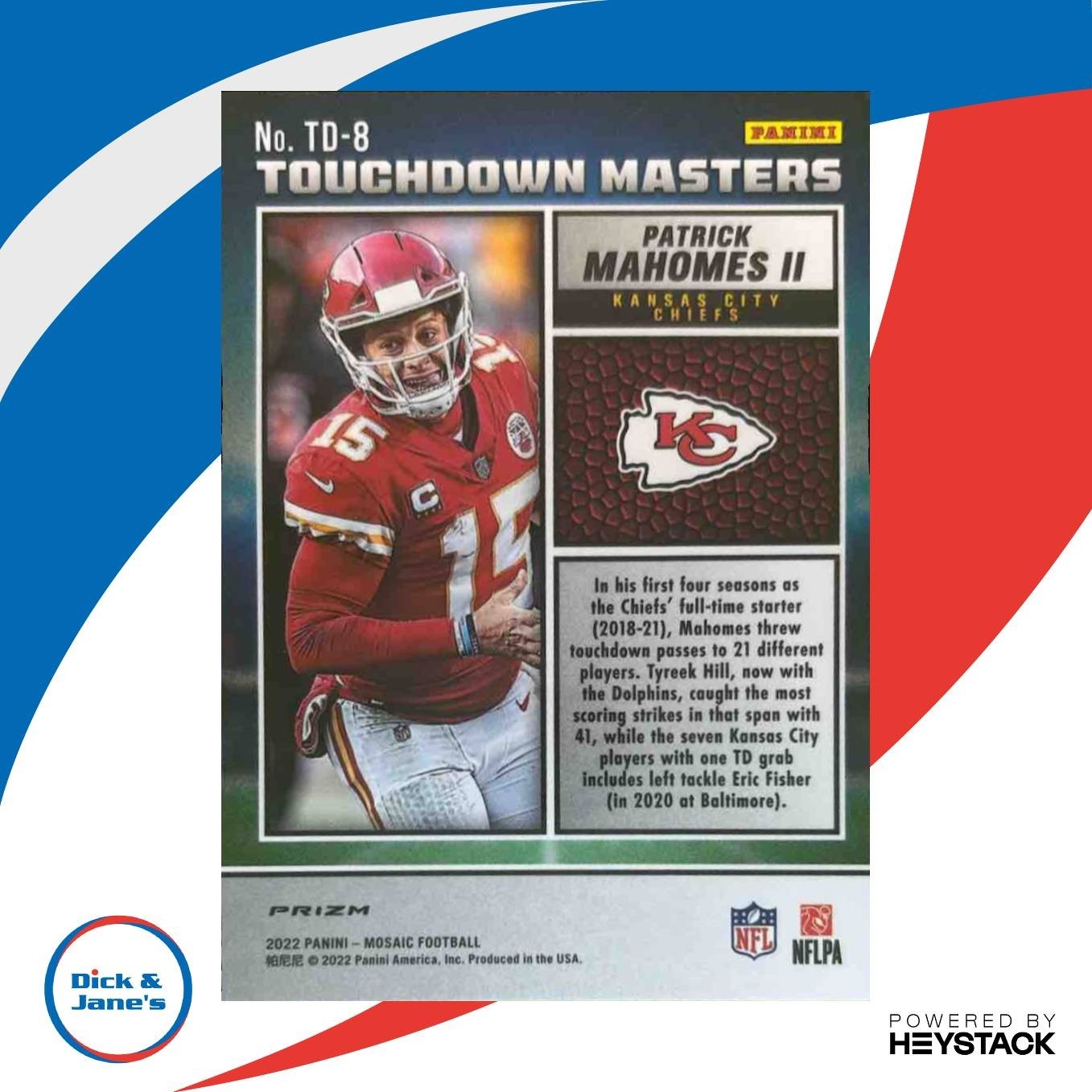 2022 Panini Mosaic Patrick Mahomes II Touchdown Masters Green #TD-8 Chiefs - Sports Cards