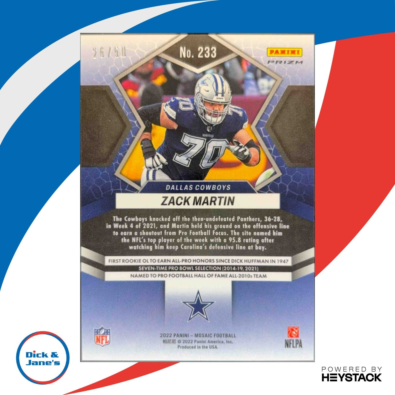 2022 Panini Mosaic Zack Martin No Huddle Purple /50 #233 San Francisco 49ers - Sports Cards