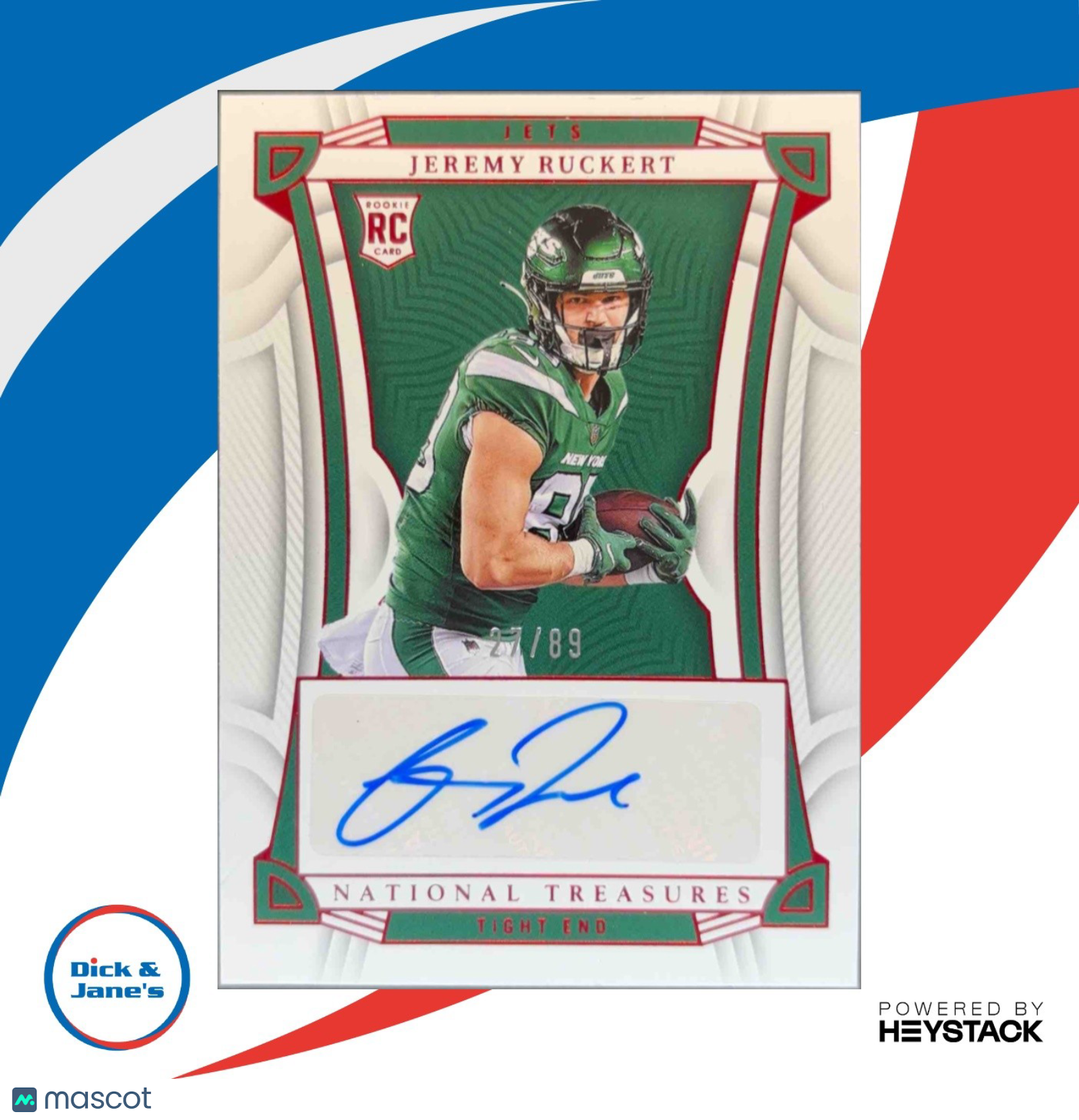 2022 Panini National Treasures Jeremy Ruckert 27/99 #135 RC Auto New York Jets - Sports Cards