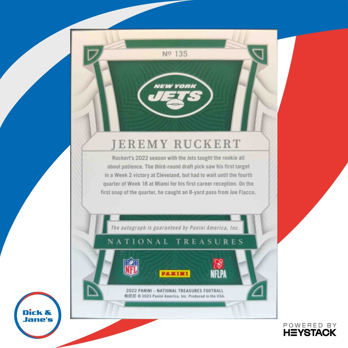 2022 Panini National Treasures Jeremy Ruckert 27/99 #135 RC Auto New York Jets - Sports Cards