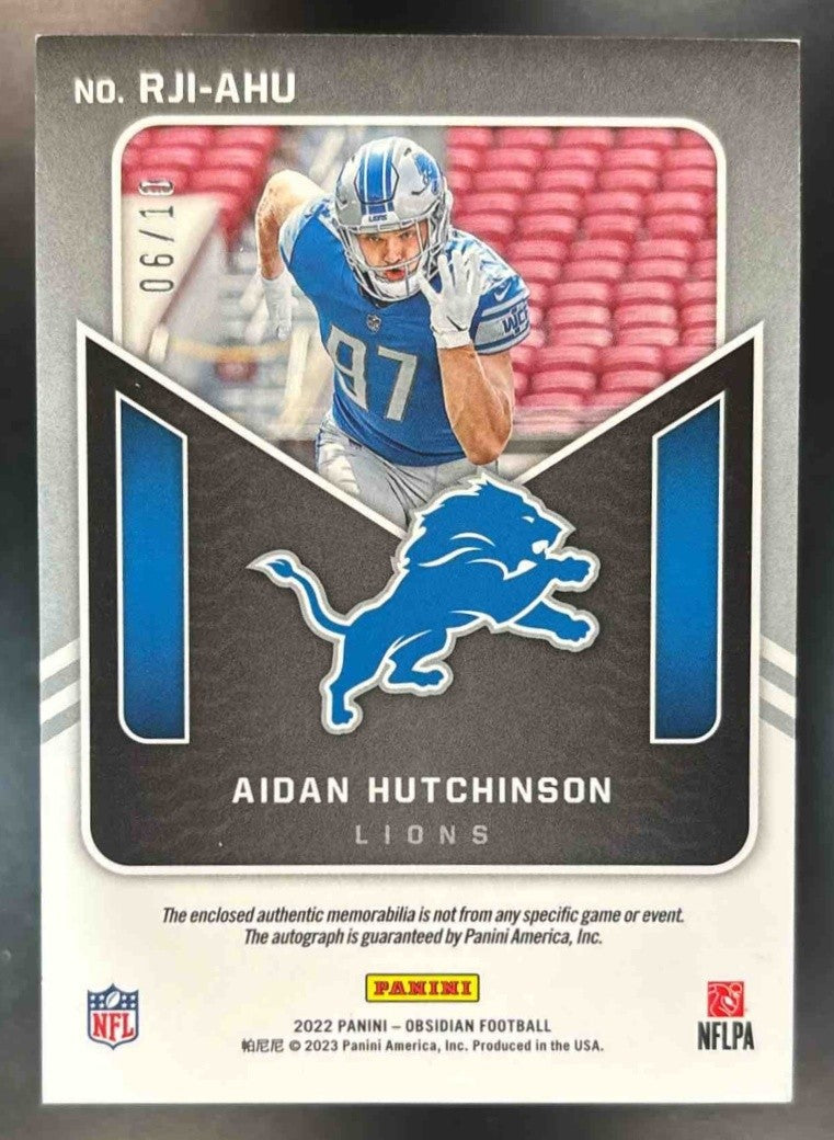 2022 Panini Obsidian Aidan Hutchinson Dual Patch Auto /10 #RJI-AHU RC Auto Lions - Sports Cards