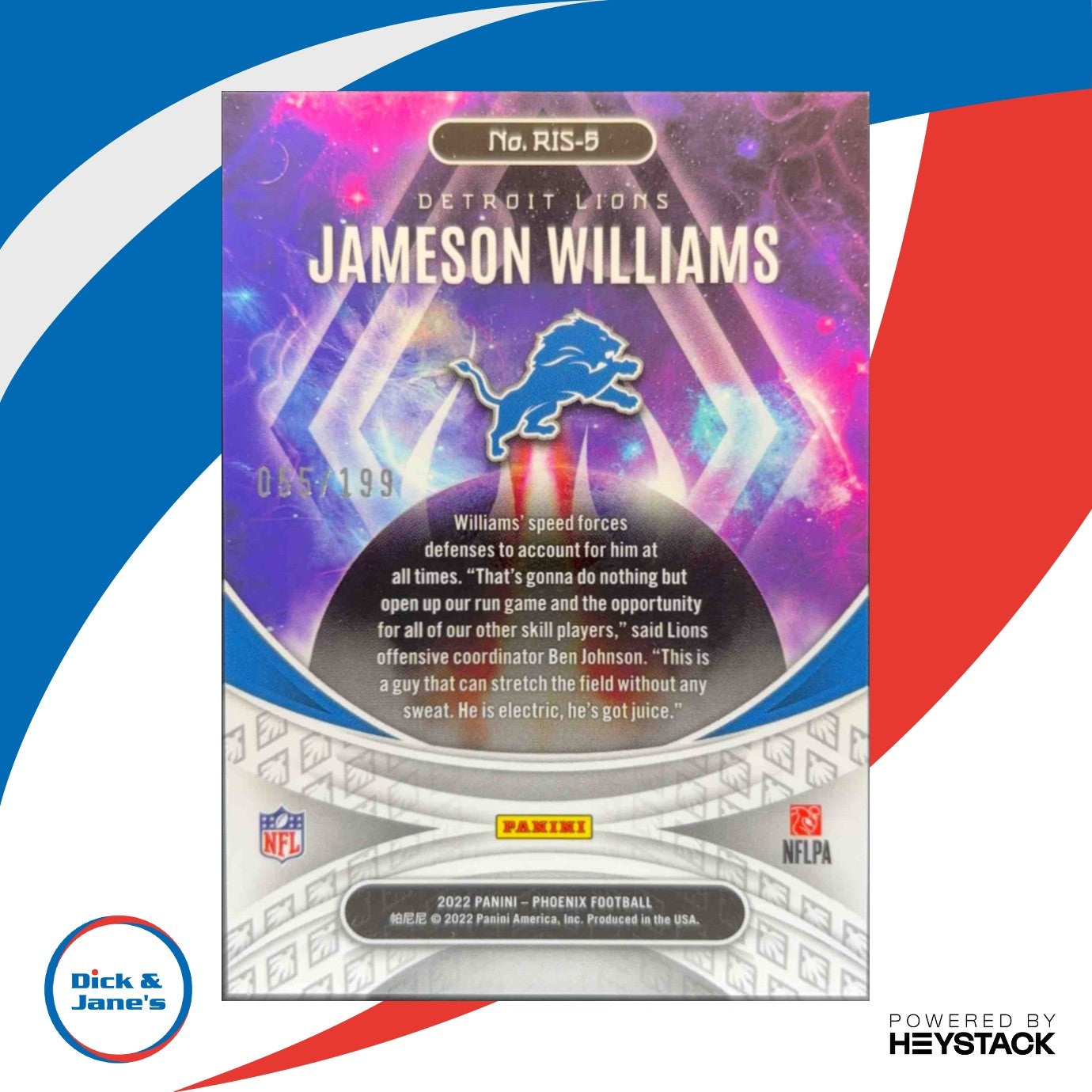 2022 Panini Phoenix Jameson Williams Rookie Rising Red 65/199 RC Detroit Lions - Sports Cards