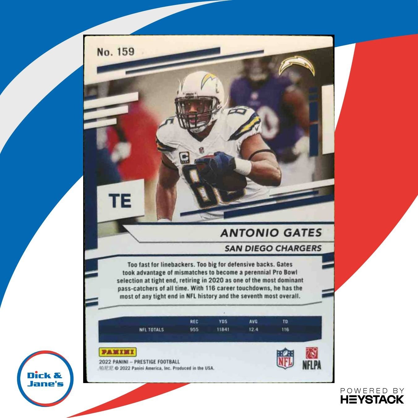 2022 Panini Prestige Antonio Gates Red 289/449 #159 San Diego Chargers - Sports Cards