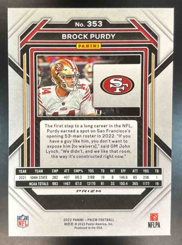 2022 Panini Prizm Brock Purdy Orange Ice #353 RC San Francisco 49ers - Sports Cards