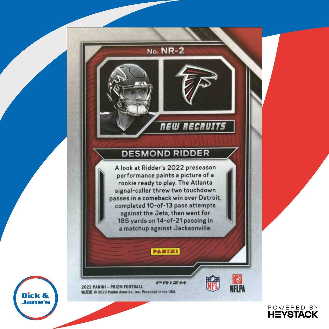 2022 Panini Prizm Desmond Ridder New Recruits No Huddle Prizms Atlanta Falcons - Sports Cards
