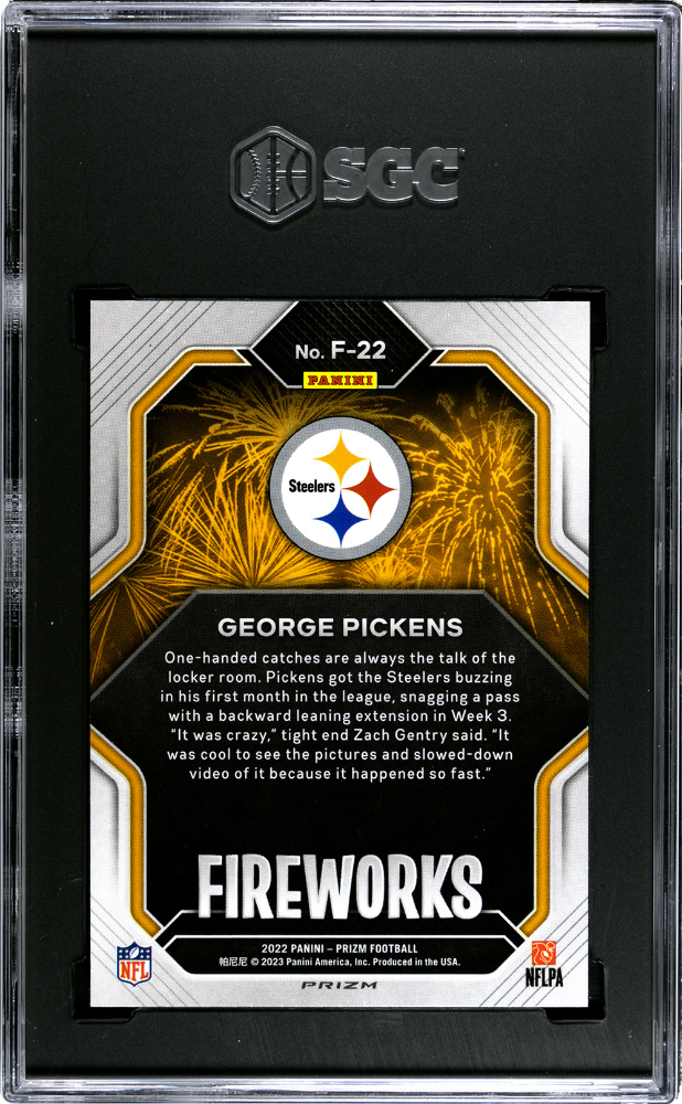 2022 Panini Prizm George Pickens Fireworks No Huddle Rookie SGC 10 GEM MINT - Graded Sports Cards