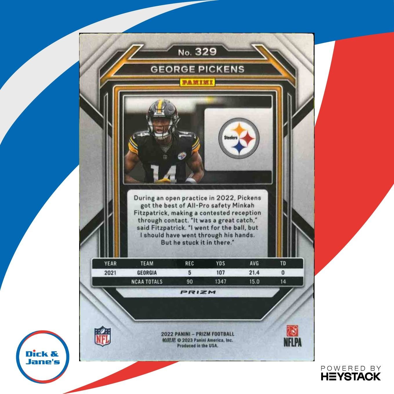 2022 Panini Prizm George Pickens Silver #329 RC Pittsburgh Steelers - Sports Cards