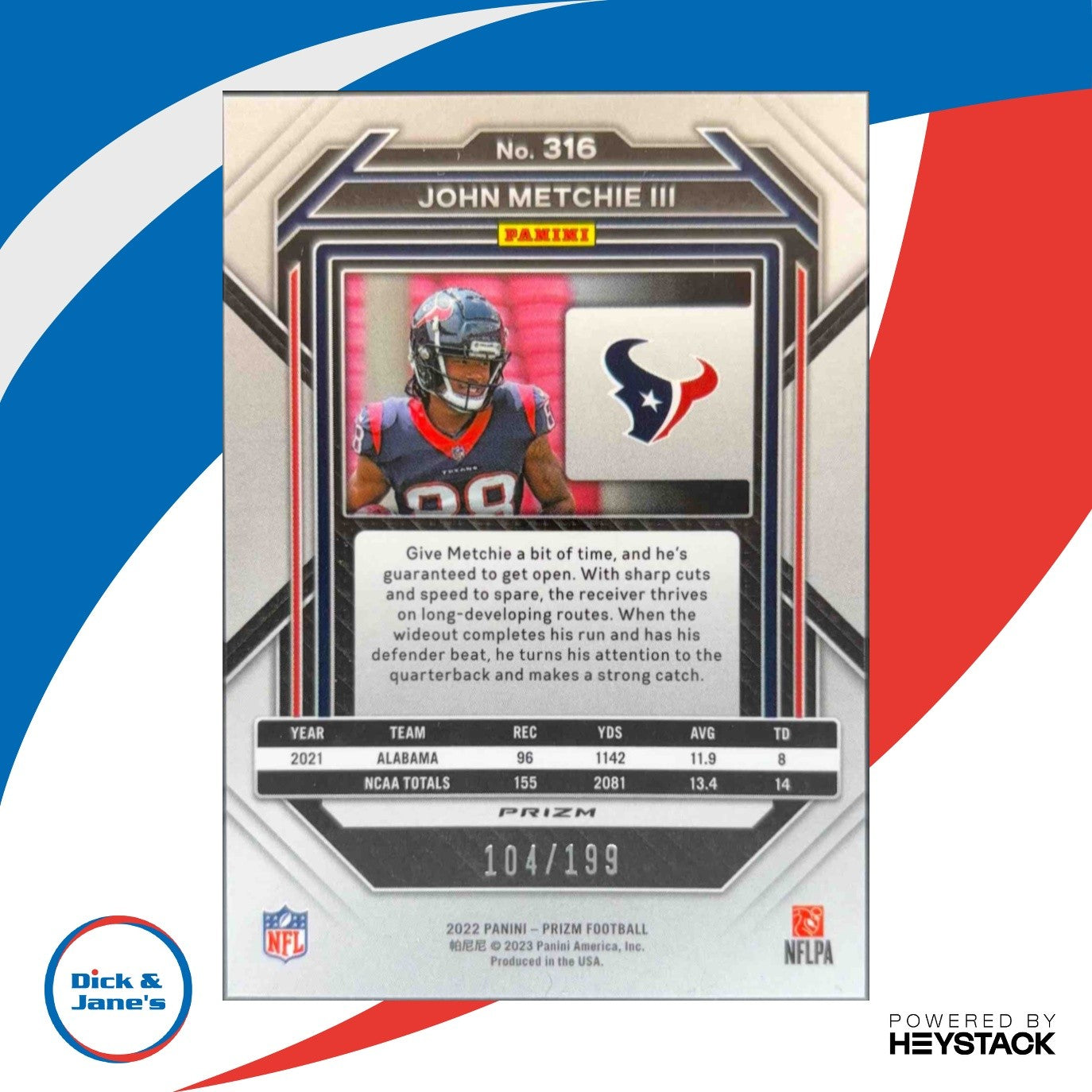2022 Panini Prizm John Metchie III Blue Wave 104/199 #316 RC Houston Texans - Sports Cards