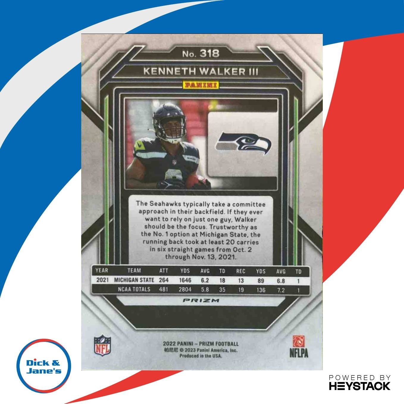 2022 Panini Prizm Kenneth Walker III Silver #318 RC Seattle Seahawks - Sports Cards