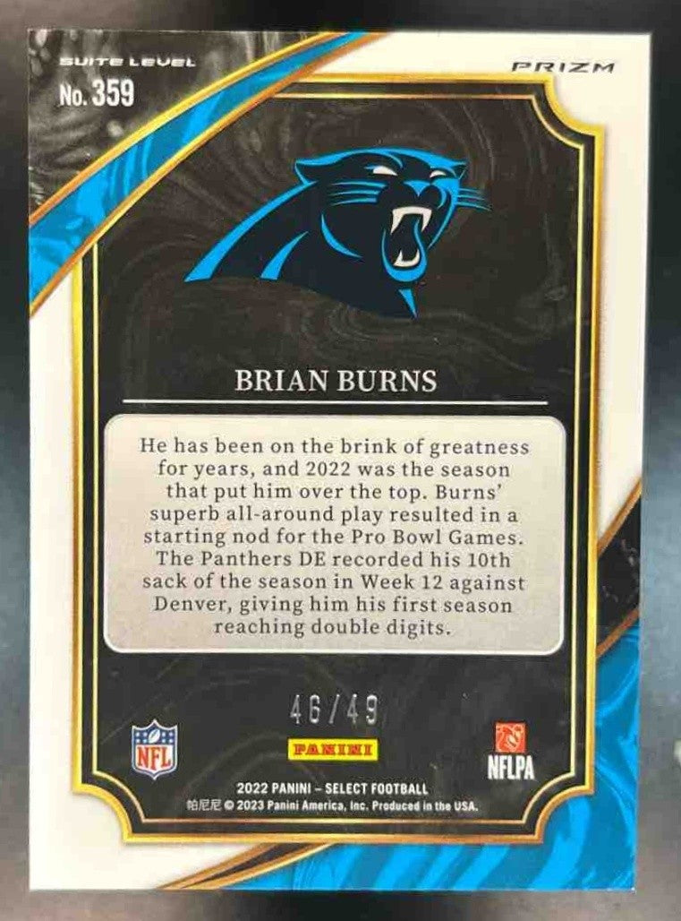 2022 Panini Select Brian Burns Red Disco Prizm /49 #359 Suite Carolina Panthers - Sports Cards