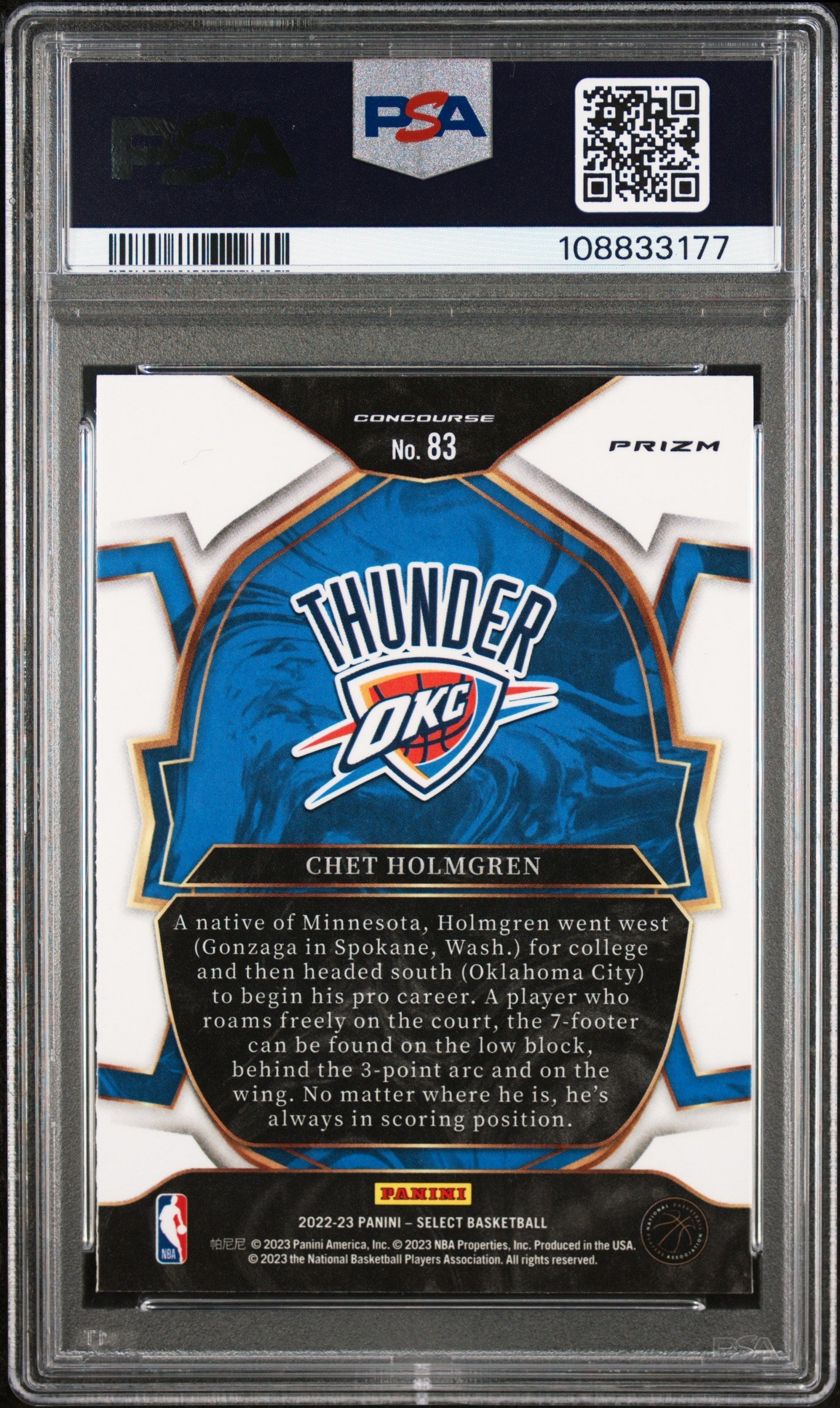 2022 Panini Select Chet Holmgren Orange Flash #83 PSA 9 OKC Thunder - Graded Sports Cards