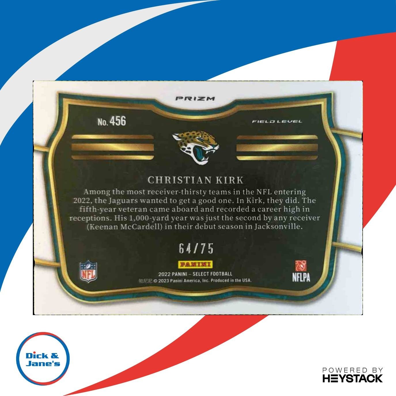 2022 Panini Select Christian Kirk Tri Color Prizm /75 #456 Jacksonville Jaguars - Sports Cards