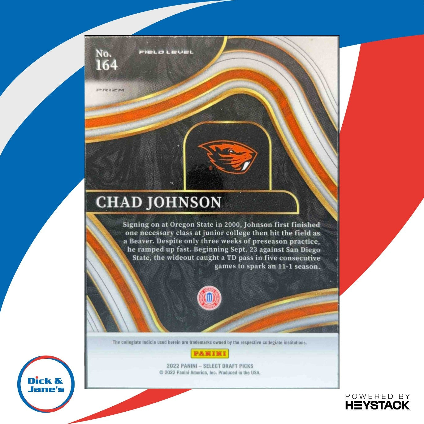 2022 Panini Select Draft Picks Chad Johnson Zebra Prizm #164 Field Level - Sports Cards