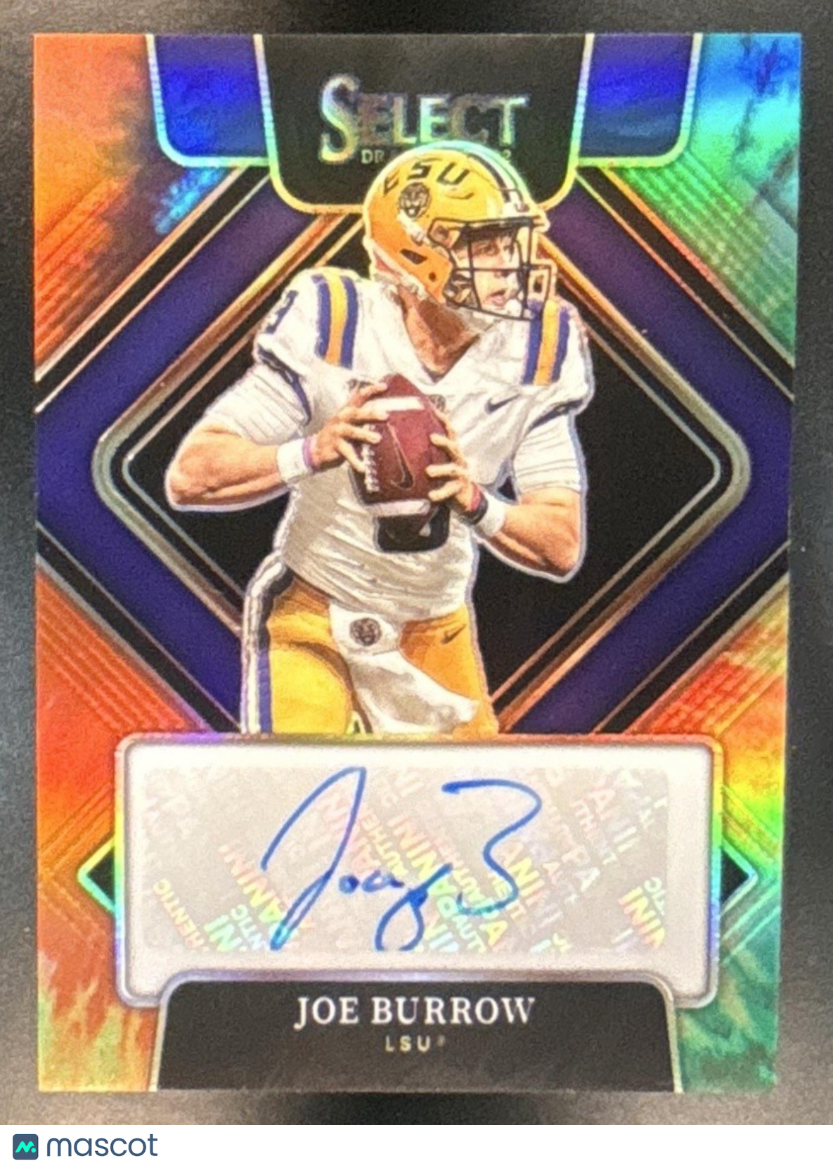 2022 Panini Select Draft Picks Joe Burrow Signatures Prizm Tie Dye /25 Auto LSU - Sports Cards