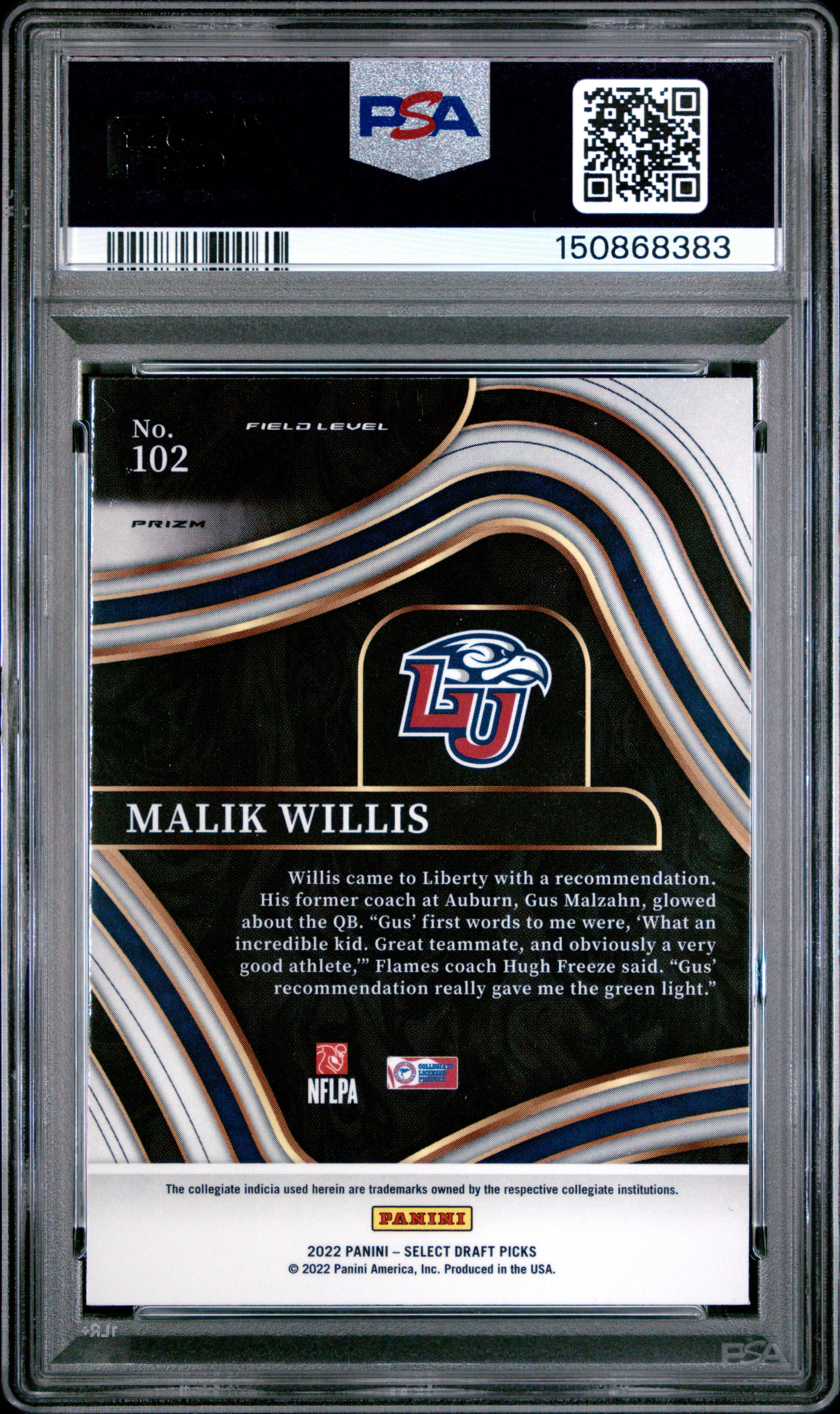 2022 Panini Select Draft Picks Malik Willis Silver Prizm #102 PSA 8 - Graded Sports Cards