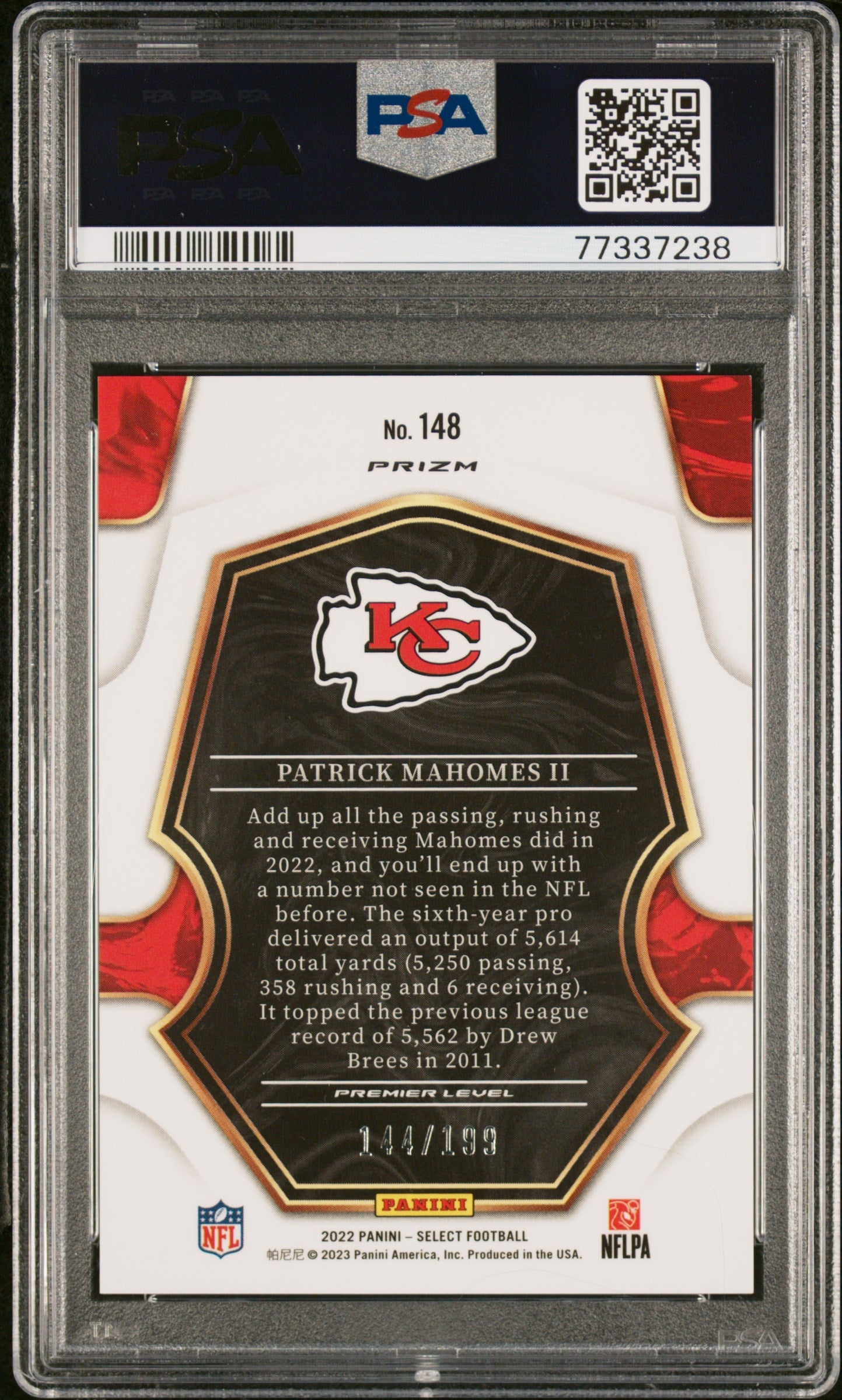 2022 Panini Select Patrick Mahomes II Tri Color Prizm #148 PSA 10 - Graded Sports Cards