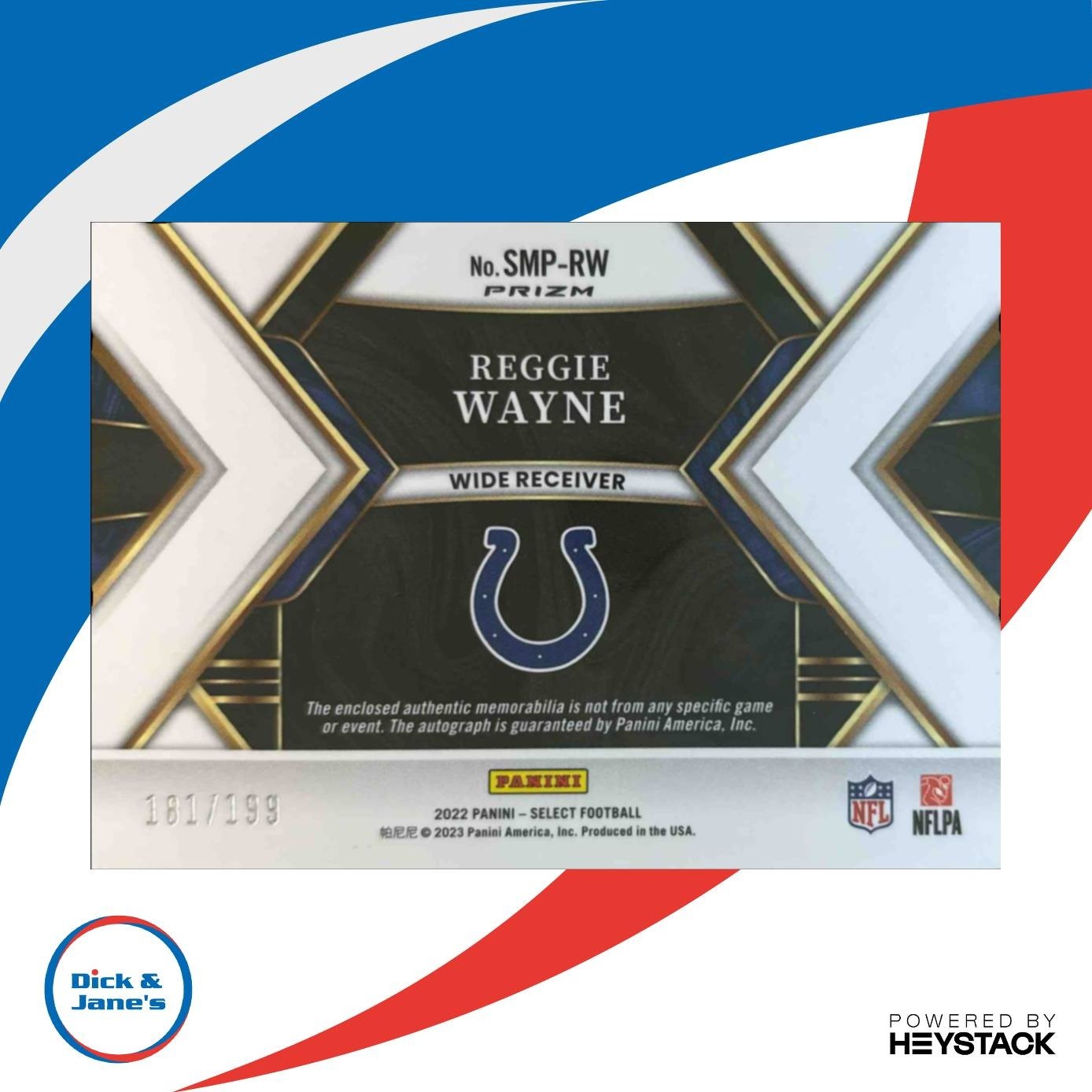 2022 Panini Select Reggie Wayne Signature Memorabilia Prizm /199 Colts - Sports Cards