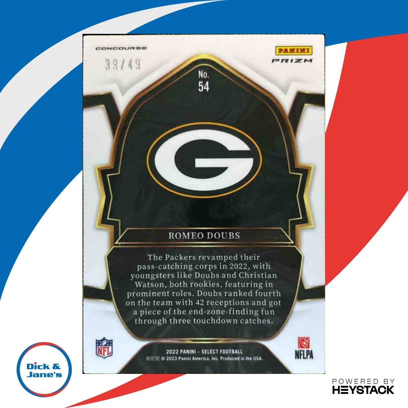 2022 Panini Select Romeo Doubs Red Disco Prizm /49 #54 RC Green Bay Packers - Sports Cards