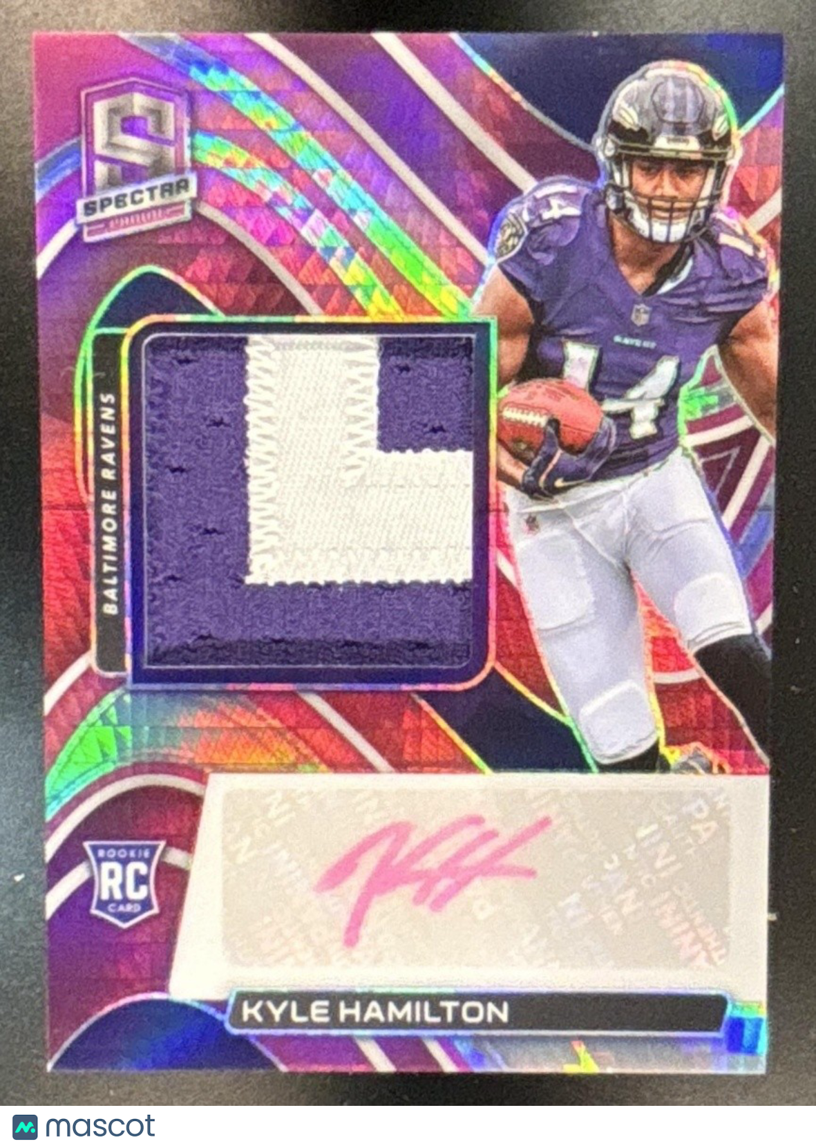 2022 Panini Spectra Kyle Hamilton Patch Auto Neon Pink /25 RC Baltimore Ravens - Sports Cards