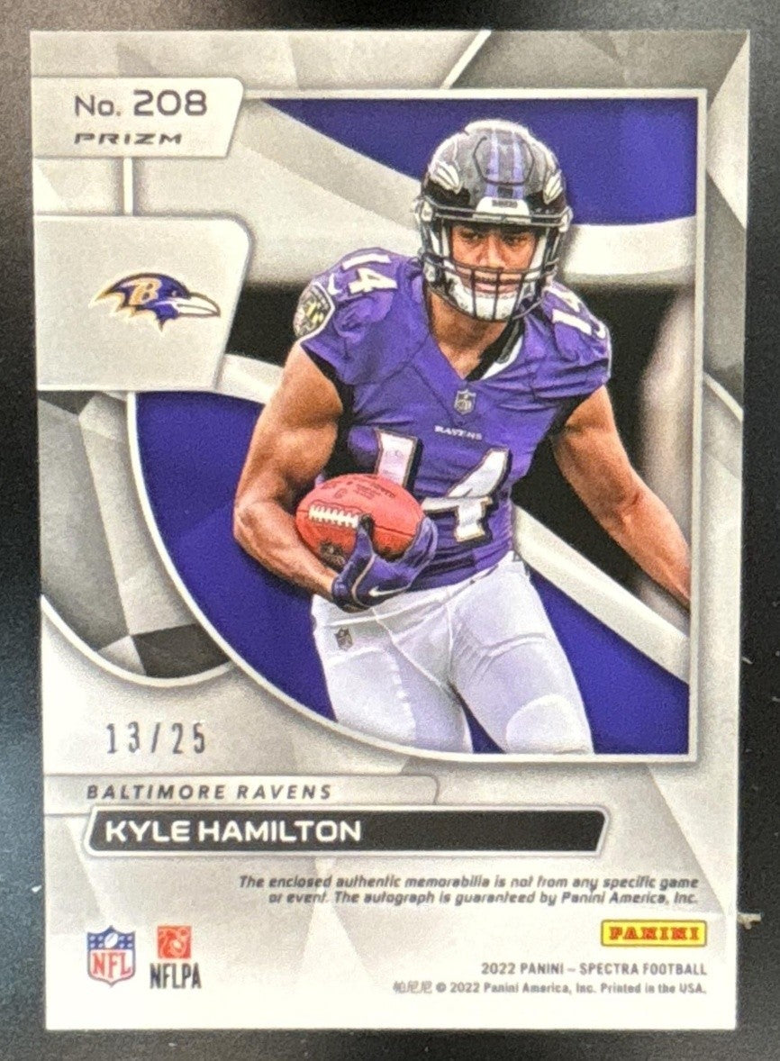 2022 Panini Spectra Kyle Hamilton Patch Auto Neon Pink /25 RC Baltimore Ravens - Sports Cards