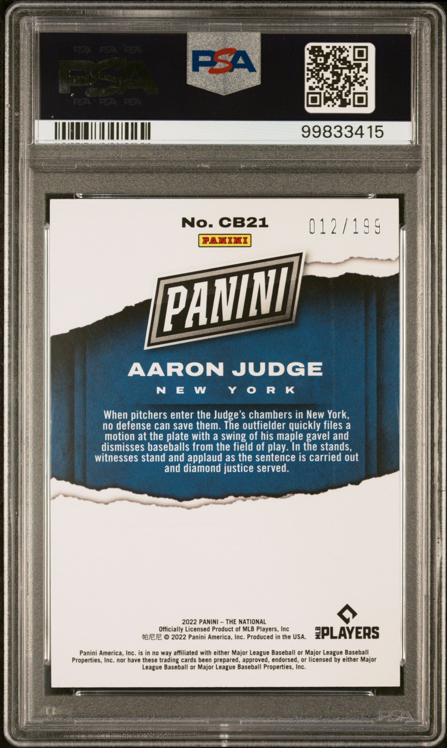 2022 Panini The National Case Breaker Aaron Judge #CB21 PSA 9 12/199 - Graded Sports Cards