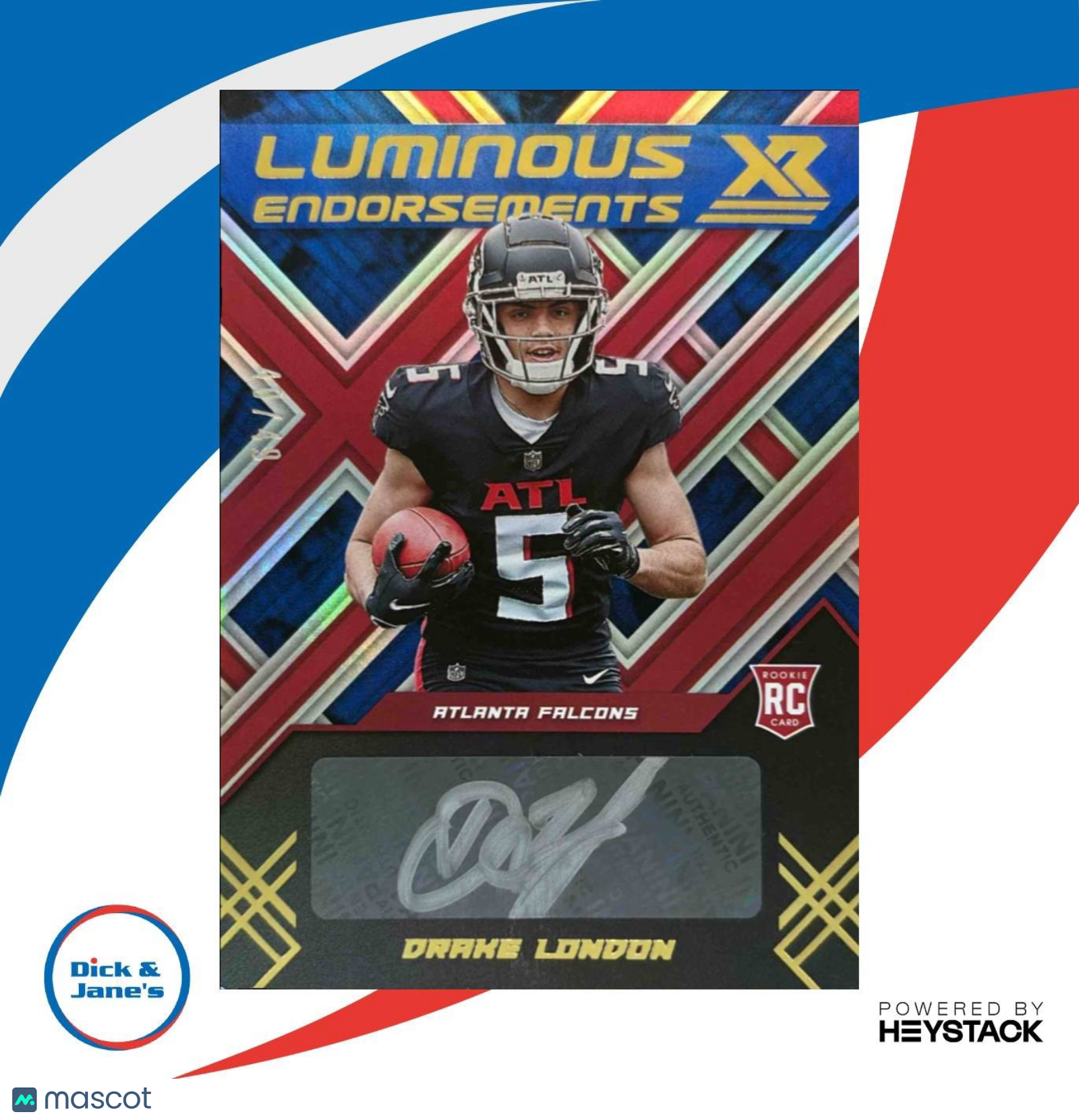 2022 Panini XR Drake London Luminous Endorsements Blue /49 Auto RC Falcons - Sports Cards