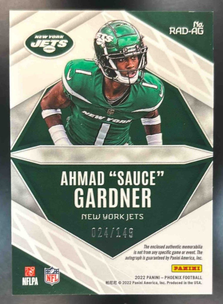 2022 Phoenix Ahmad ’Sauce’ Gardner Dual Patch AUTO /149 RC New York Jets - Sports Cards