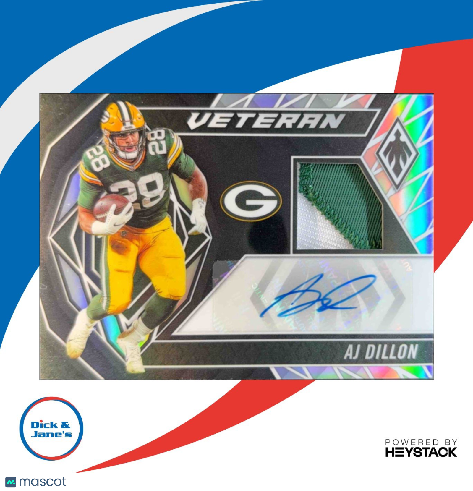 2022 Phoenix AJ Dillon Veteran Auto Materials Black 10/10 Green Bay Packers - Sports Cards