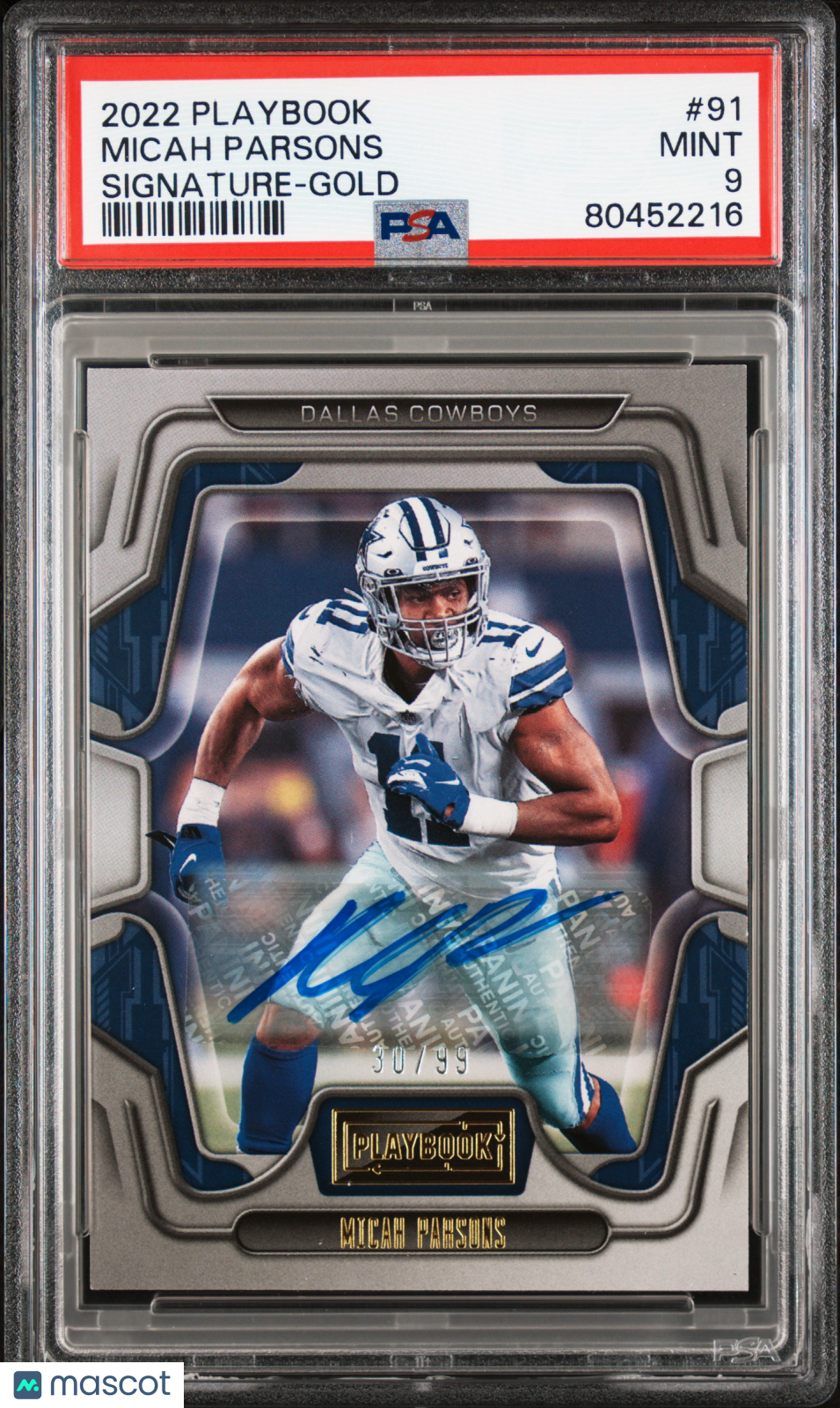 2022 Playbook Micah Parsons Signature Gold Autograph 30/99 PSA 9 Dallas Cowboys Graded Sports Cards