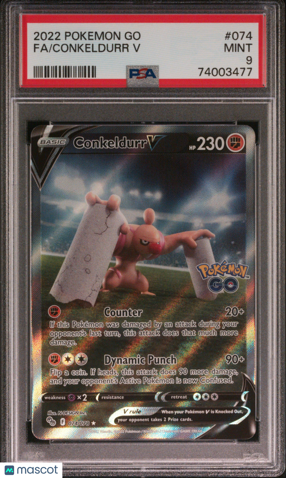 2022 Pokemon Go Conkeldurr V #074 FA PSA 9 MINT - Graded TCG/CCG