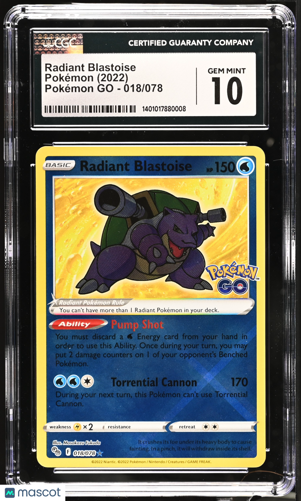 2022 Pokemon Go Radiant Blastoise #018/078 CGC 10 GEM MINT - Graded TCG/CCG