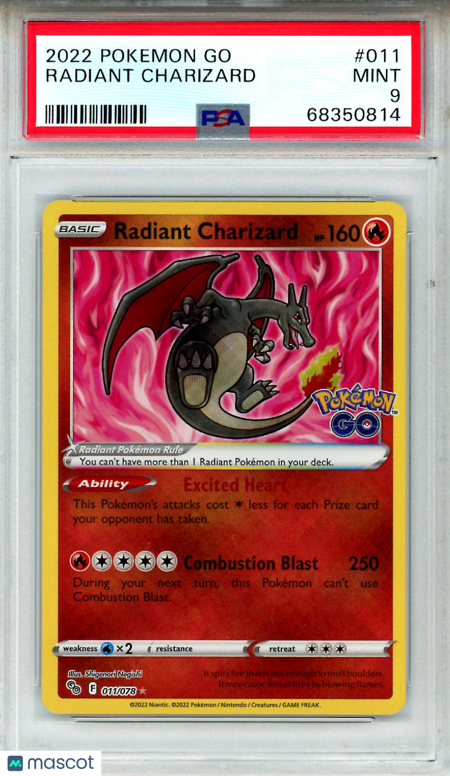 2022 Pokemon Go Radiant Charizard #011 PSA 9 MINT - Graded TCG/CCG