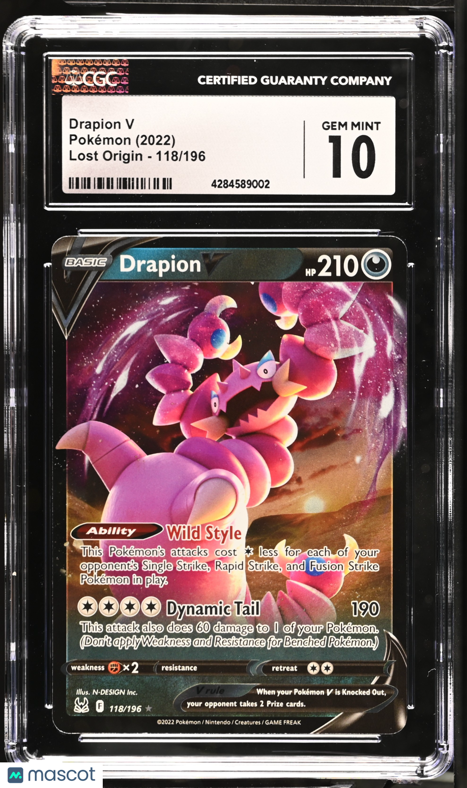 2022 Pokemon Lost Origin Drapion V #118/196 Holo CGC 10 GEM - Graded TCG/CCG