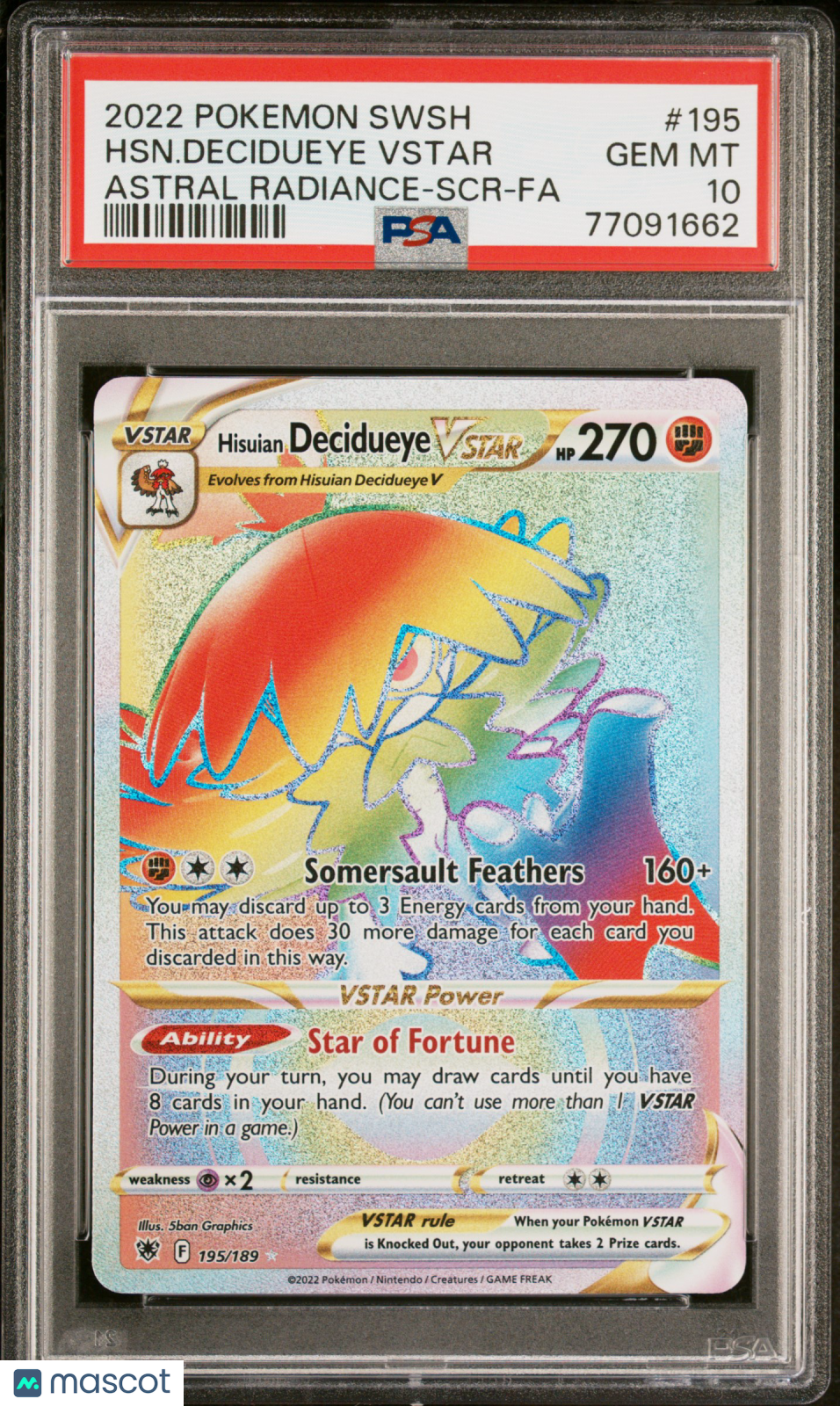2022 Pokemon Sword & Shield Astral Radiance HSN. Decidueye VSTAR #195 FA PSA 10 - Graded TCG/CCG