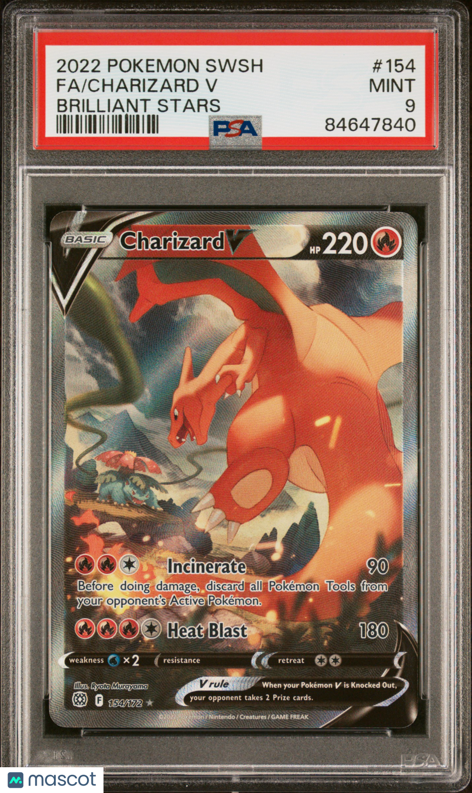 2022 Pokemon Sword & Shield Brilliant Stars Charizard V #154 FA PSA 9 MINT - Graded TCG/CCG