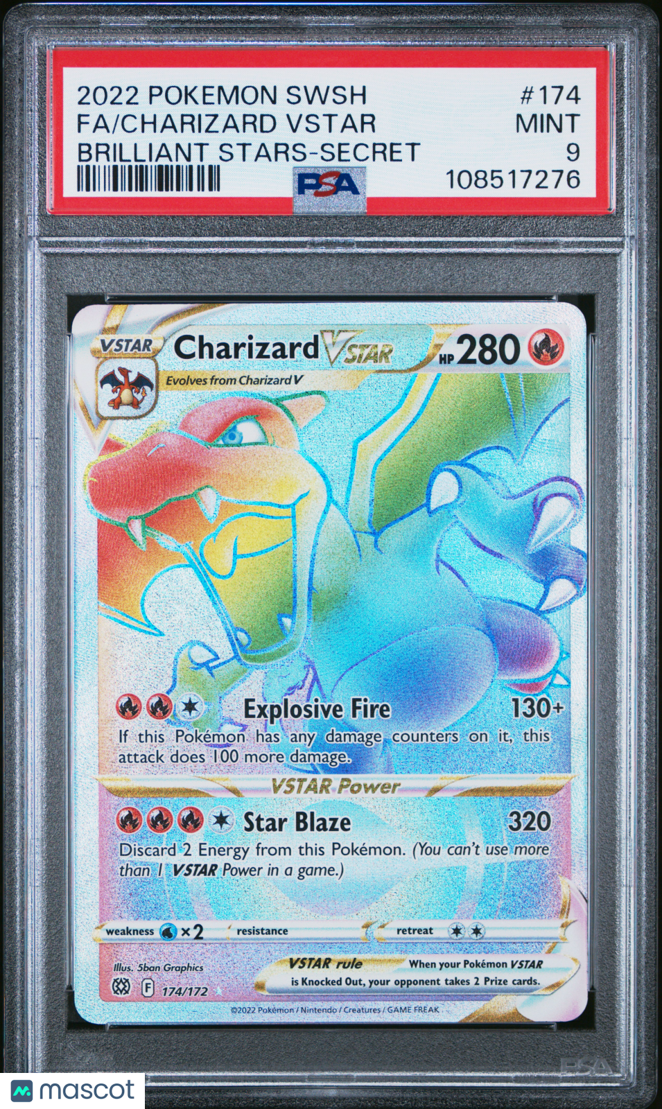 2022 Pokemon Sword & Shield Brilliant Stars Charizard VSTAR #174 Fa Brilliant Stars-Secret PSA 9 - Graded TCG/CCG