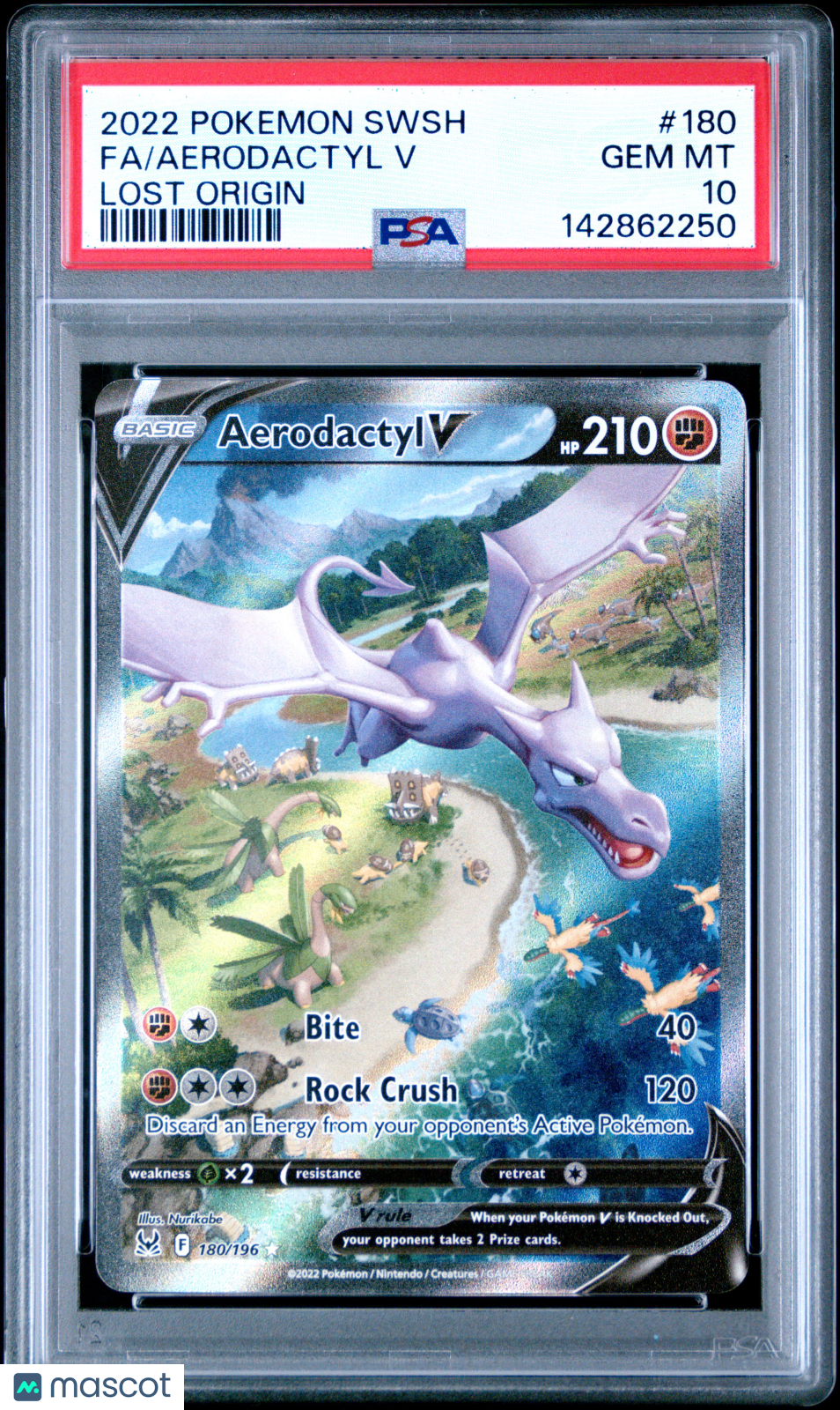 2022 Pokemon Sword & Shield Lost Origin Aerodactyl V #180 FA PSA 10 GEM MINT - Graded TCG/CCG