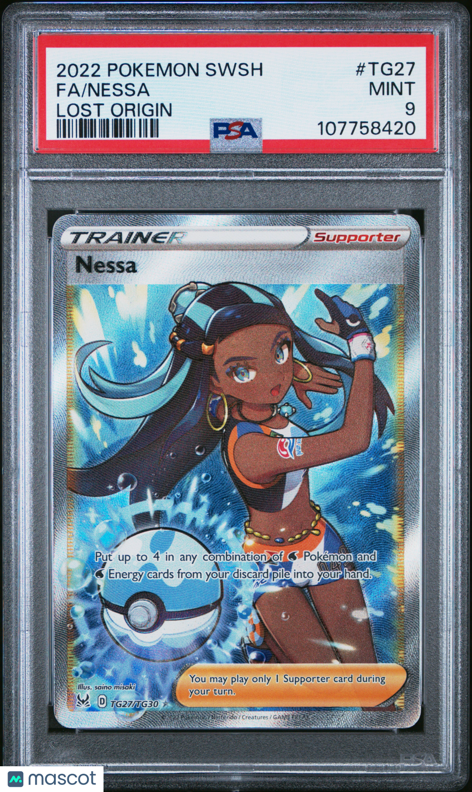 2022 Pokemon Sword & Shield Lost Origin Nessa #TG27 FA PSA 9 MINT - Graded TCG/CCG