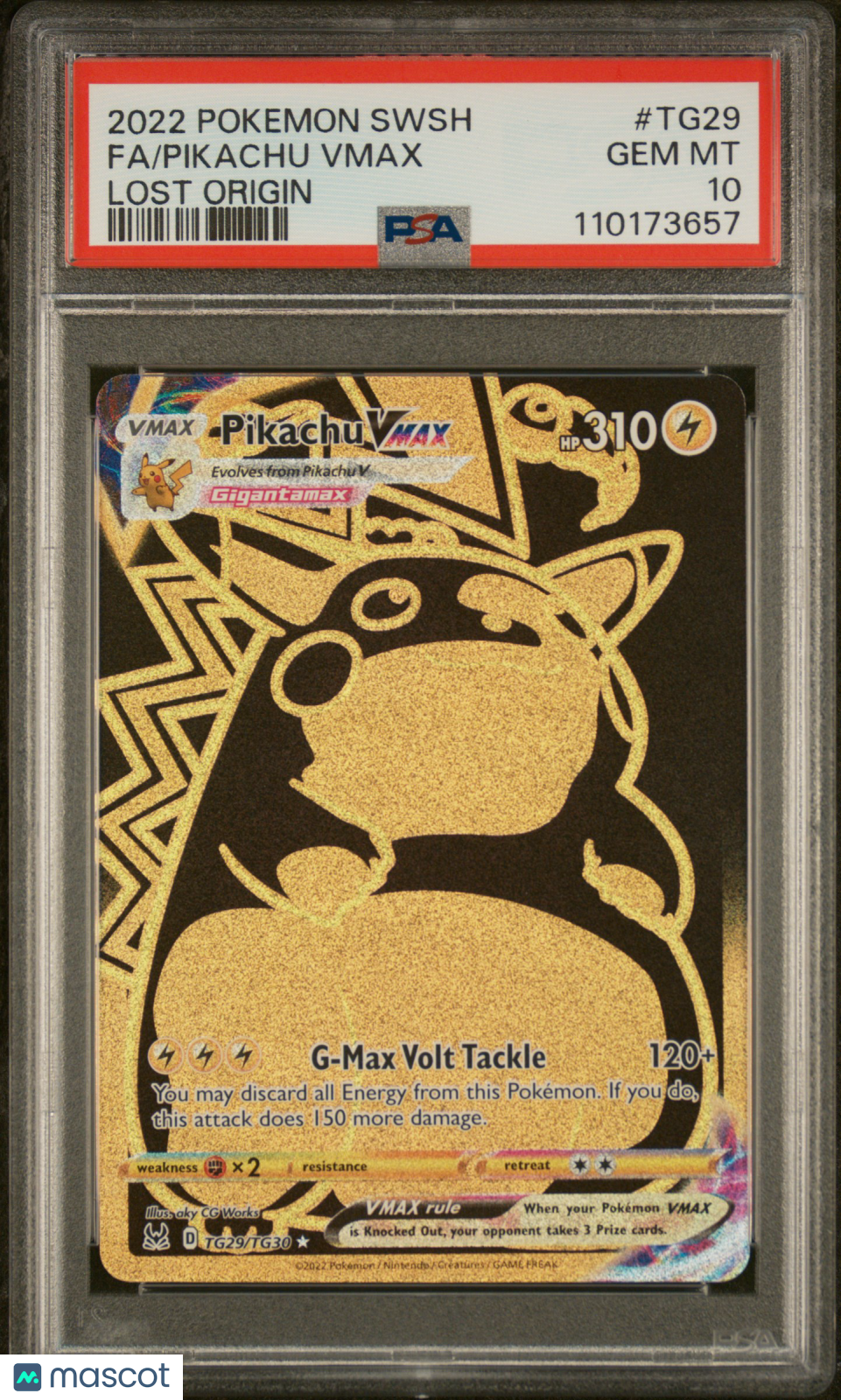 2022 Pokemon Sword & Shield Lost Origin Pikachu VMAX #TG29 FA PSA 10 GEM MINT - Graded TCG/CCG