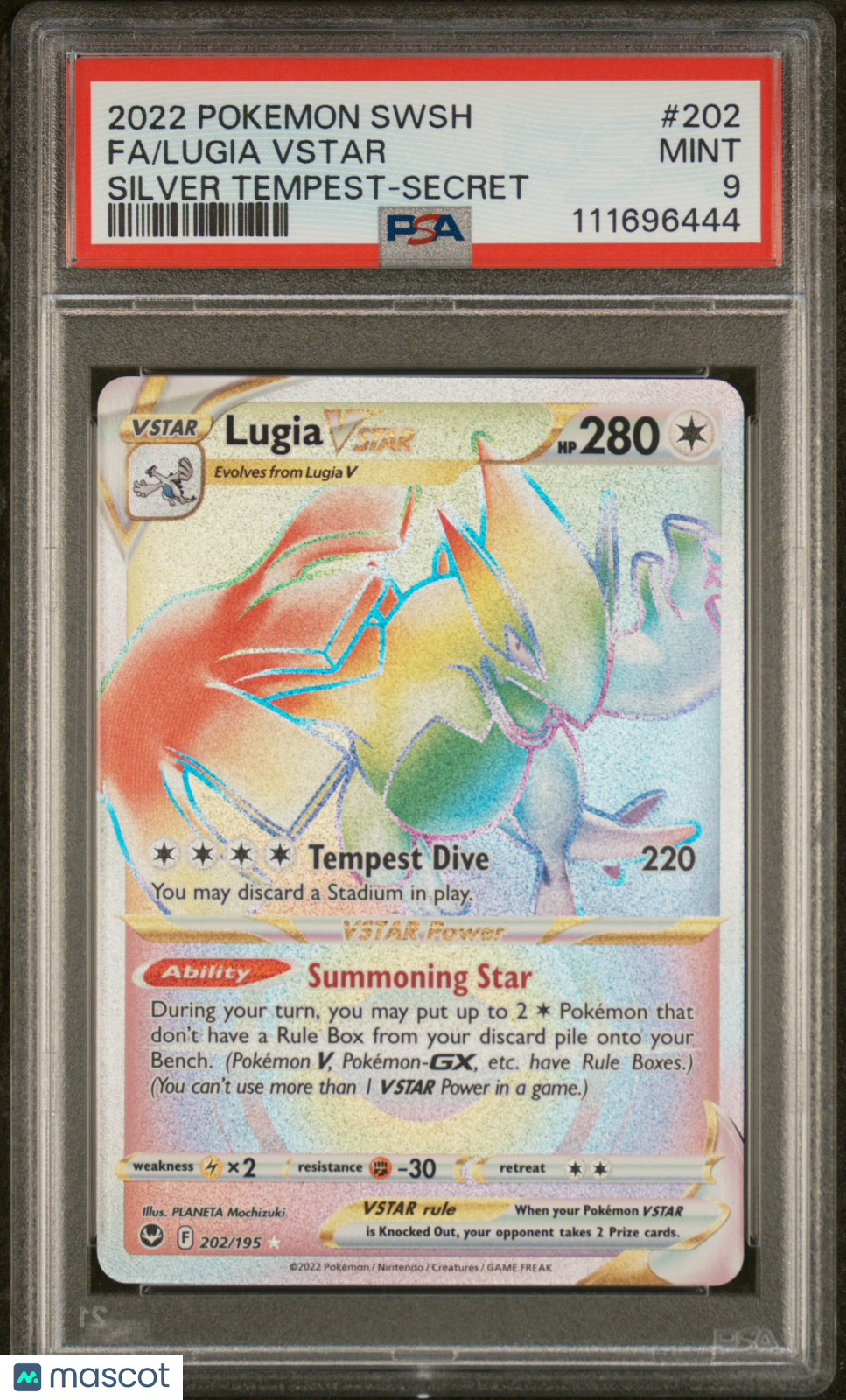 2022 Pokemon Sword & Shield Silver Tempest Lugia VSTAR #202 Fa Silver Tempest-Secret PSA 9 - Graded TCG/CCG