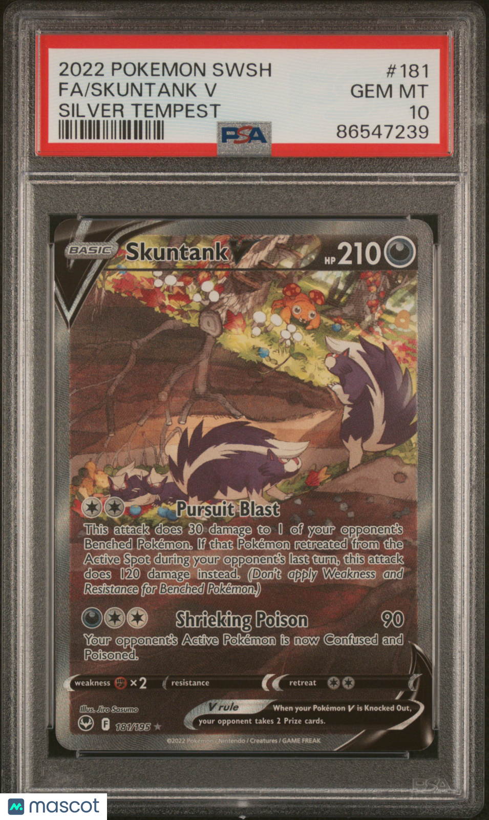 2022 Pokemon Sword & Shield Silver Tempest Skuntank V #181 FA PSA 10 GEM MINT - Graded TCG/CCG