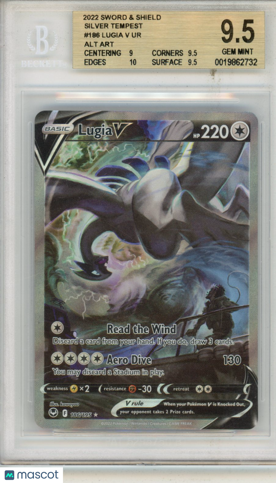 2022 Pokemon TCG Sword & Shield Silver Tempest Lugia V ALT ART UR #186 BGS 9.5 - Graded TCG/CCG
