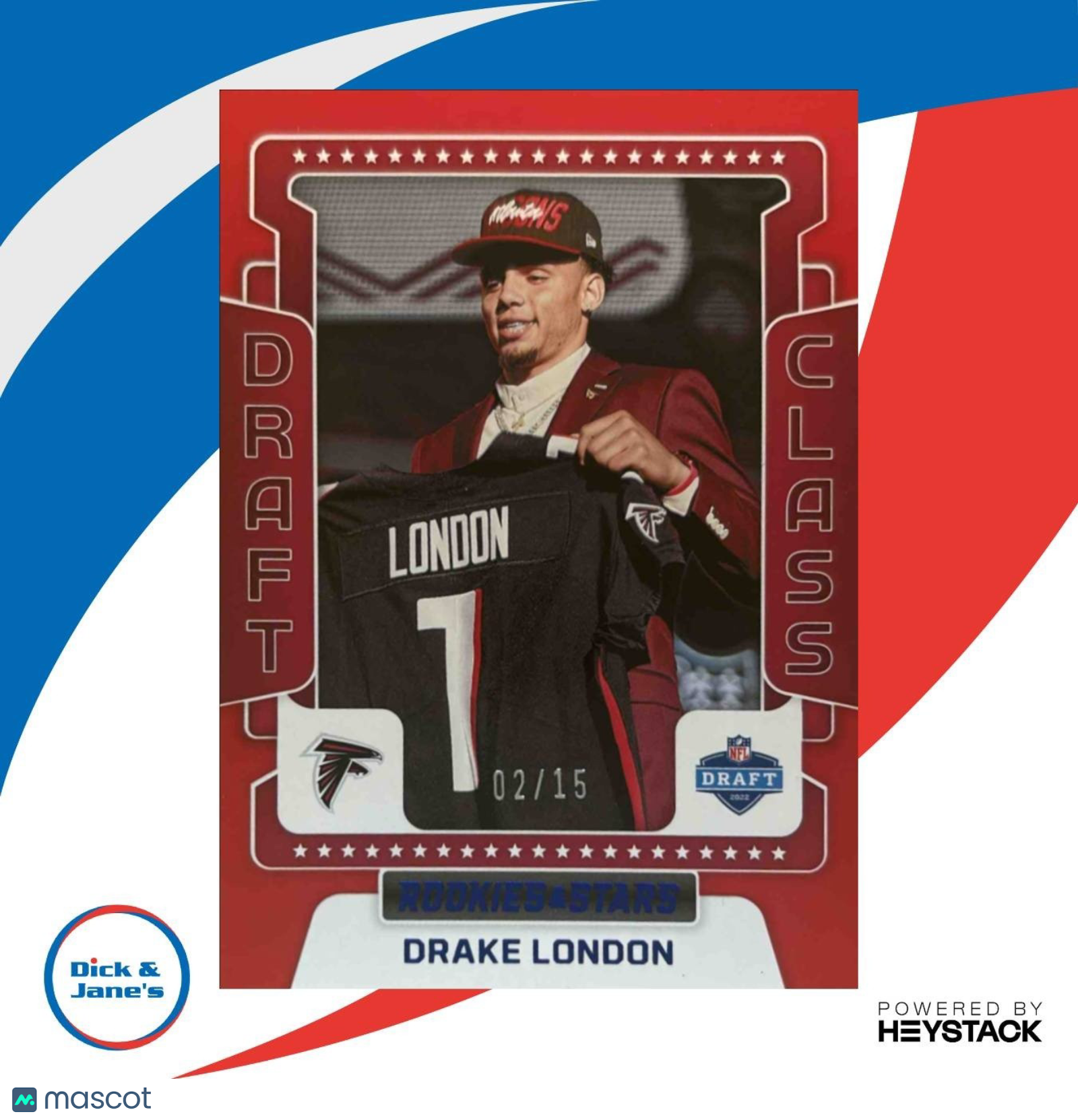 2022 Rookies & Stars Drake London Draft Class Red and Blue /15 Atlanta Falcons - Sports Cards