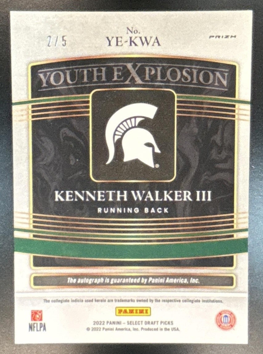 2022 Select Draft Picks Kenneth Walker III Youth Explosion Auto Green /5 RC Auto - Sports Cards