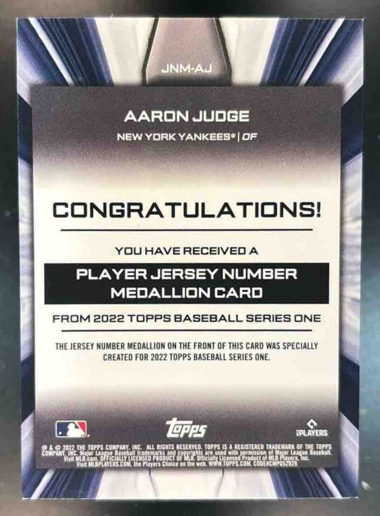 2022 Topps Aaron Judge Jersey Number Medallion Manufactured Relics Yankees - Sports Cards