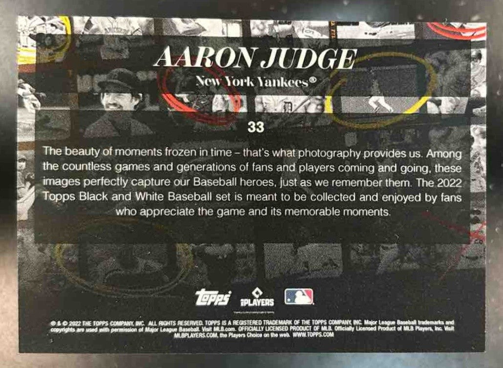 2022 Topps Black & White Aaron Judge #33 New York Yankees - Sports Cards