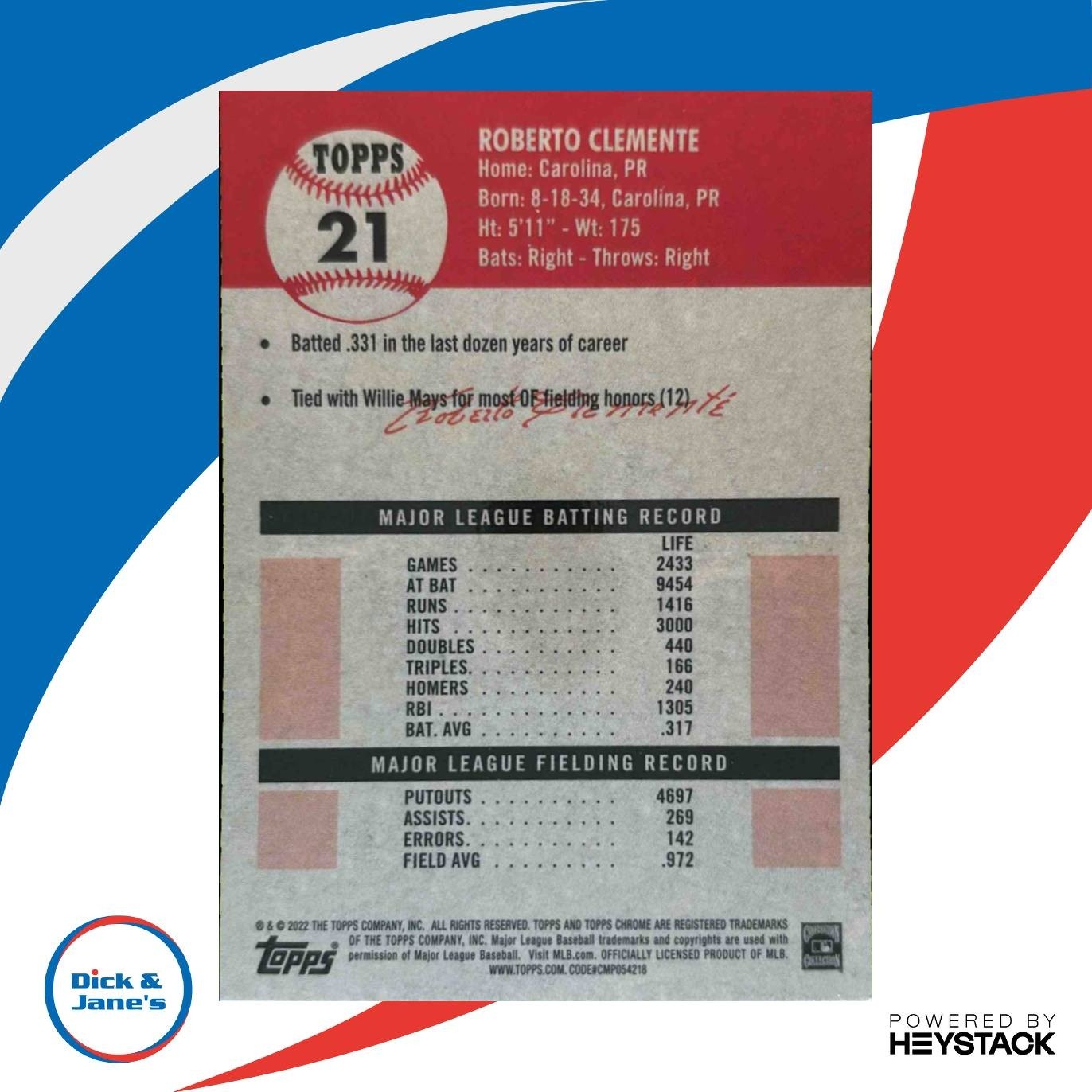 2022 Topps Chrome Platinum Anniversary Roberto Clemente #21 Pittsburgh Pirates - Sports Cards