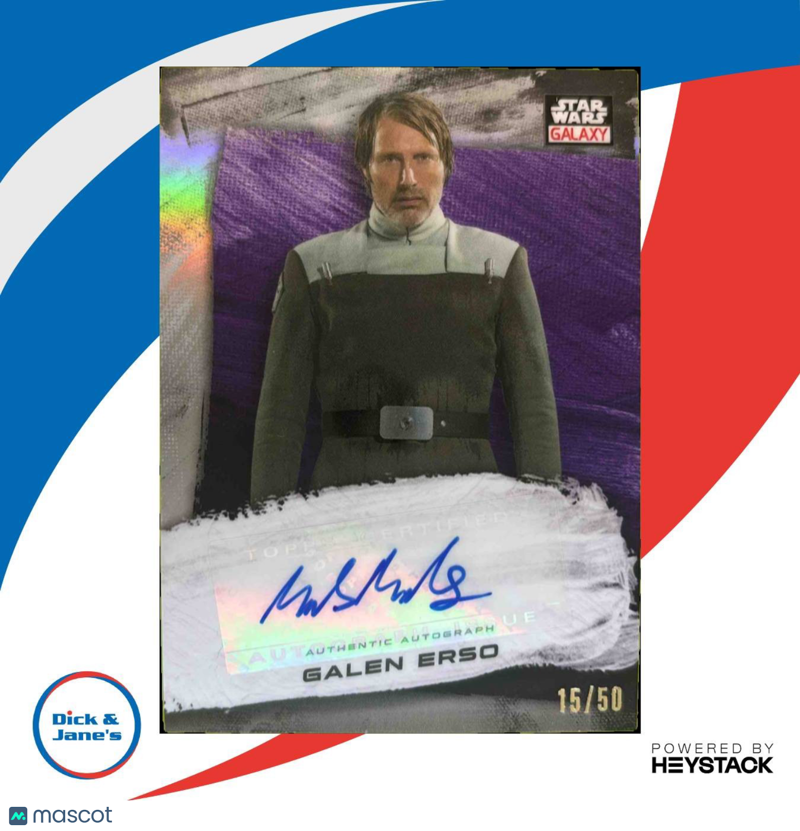 2022 Topps Chrome Star Wars Galaxy Mads Mikkelsen Auto Purple 15/50 Galen Erso - Non-Sports Cards