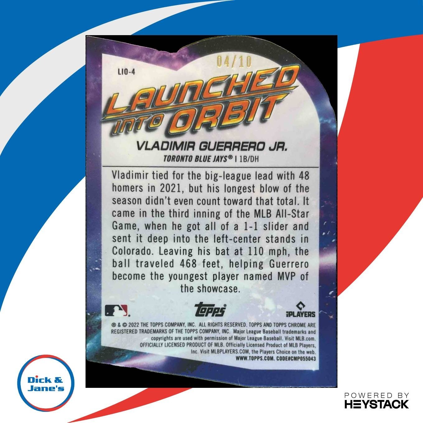 2022 Topps Cosmic Chrome Vladimir Guerrero Jr. Launched Into Orbit Black /10 - Sports Cards