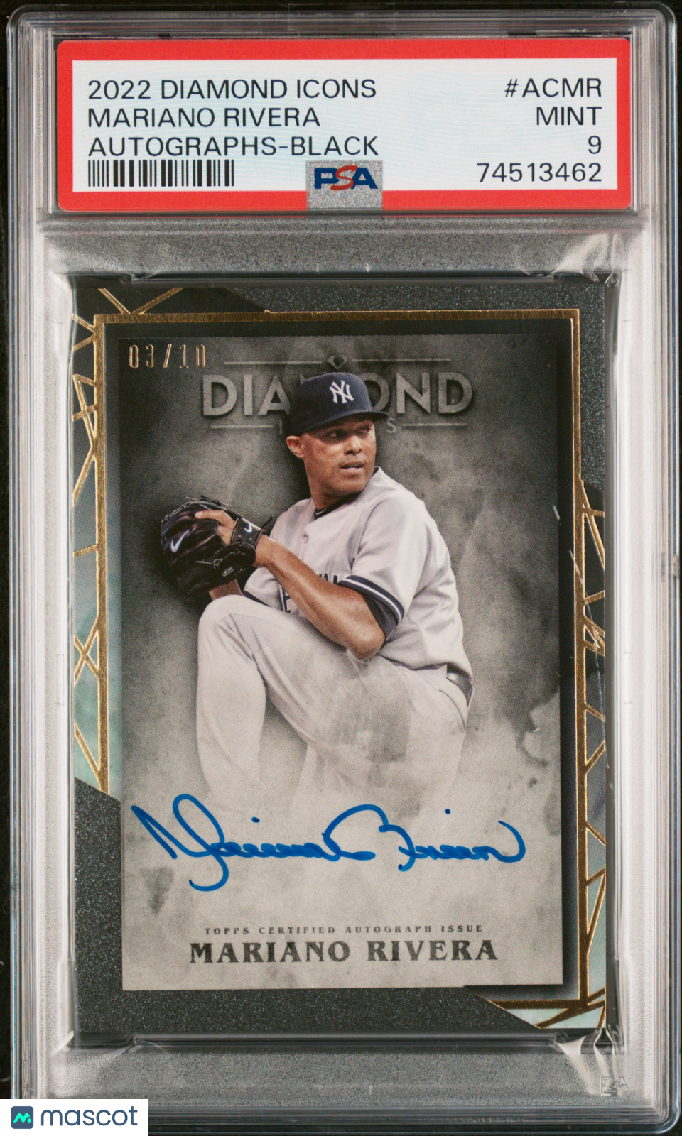 2022 Topps Diamond Icons Autographs Mariano Rivera Black PSA 9 MINT #d 03/10 - Graded Sports Cards